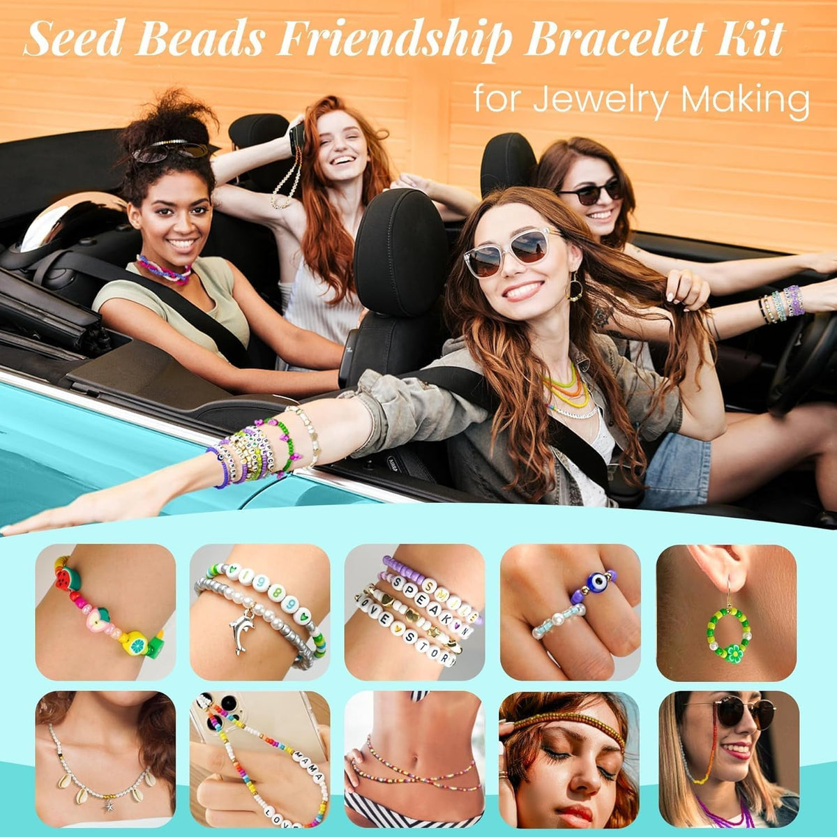 Paodey Friendship Bracelet Kit 3mm Seed Beads, 30000 Pcs 8/0 Glass Seed Beads 96 Colors Small Beads Bulk with Letter Bead Charms for Jewelry Making Girls Rings Necklaces Waist Chain DIY Craft Gift