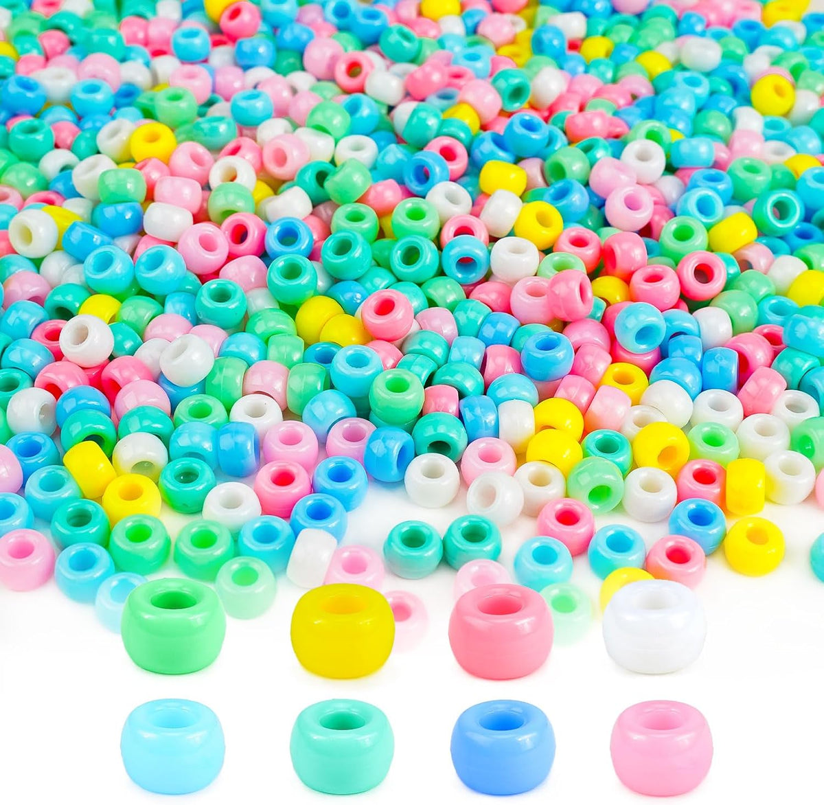 Paodey Pony Beads 1000+pcs Acrylic Kandi Beads Refill Plastic Pastel Beads Pony Beads for DIY Crafts Braids Bracelets Mixed Macaron Color Beads