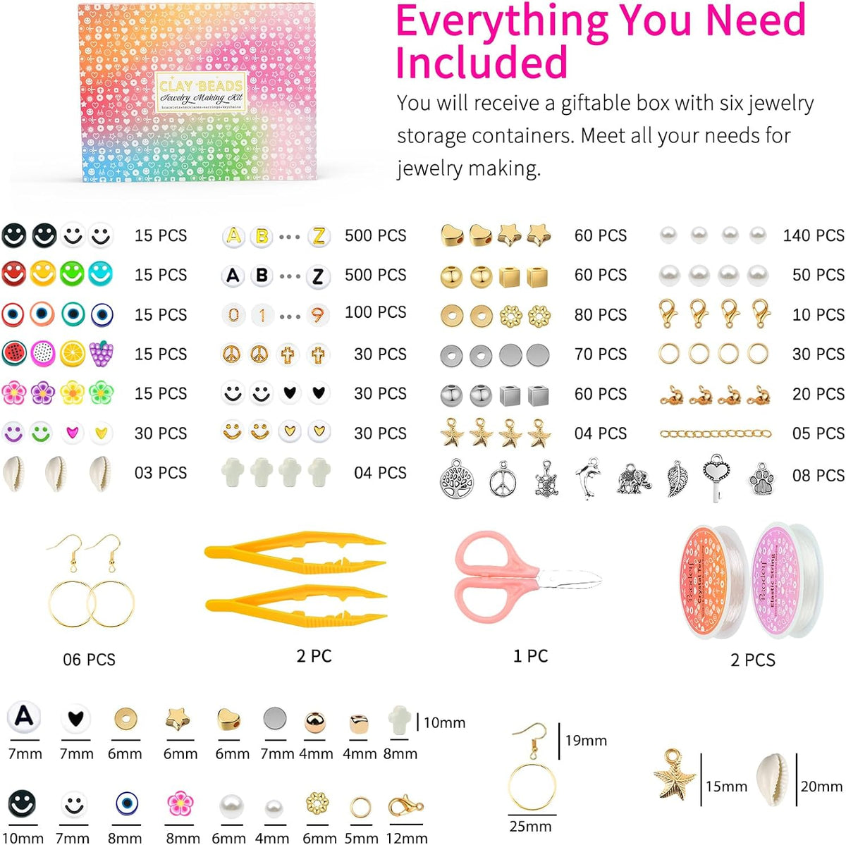 Paodey Friendship Bracelet Making Kit 96 Colors, 900pcs Letter Beads, 100pcs Number Beads, Gold Silver Spacer Beads Charms Clay Beads for Concert Friendship Bracelets Jewelry Polymer Heishi Beads
